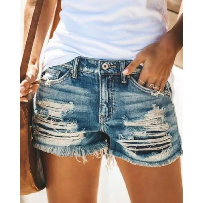 Botvotee Summer Ripped Skinny Shorts Jeans for Women High Waisted Casual Denim Shorts Vintage Retro Short Jeans Woman